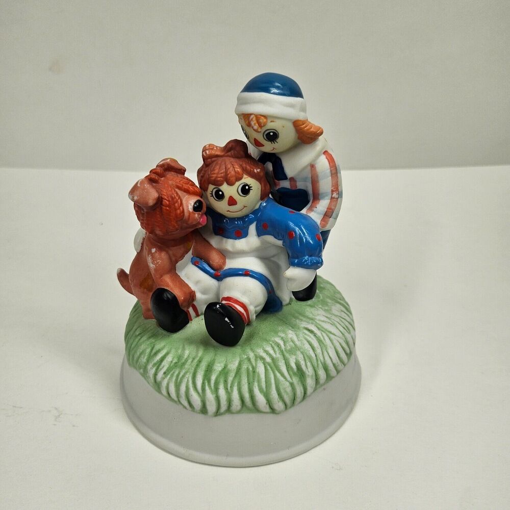 Raggedy Ann Andy & Dog Figurine Vintage Porcelain